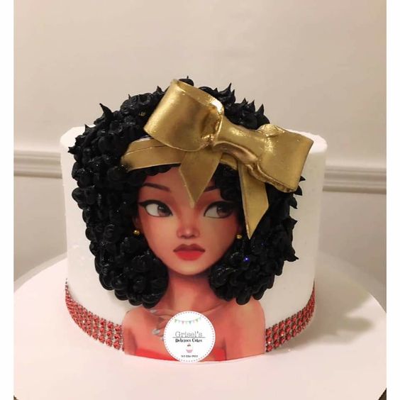 Girl With Braids Cream Cake image