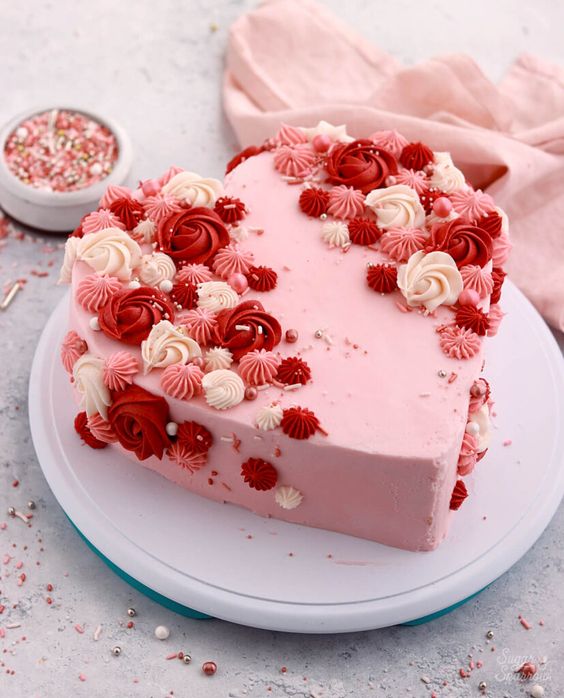 Valentines Day Heart Shape Cake light pink image