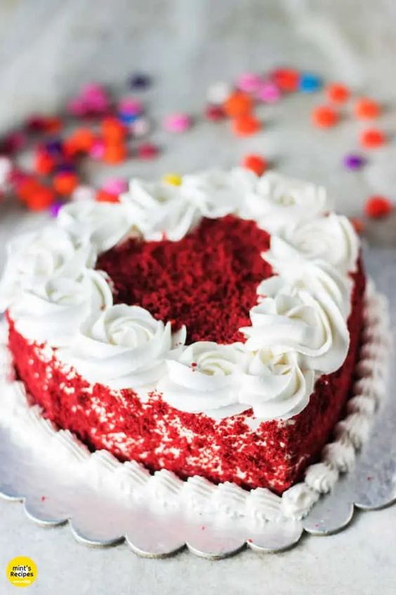 Valentines Day Red Heart Shape Cake image