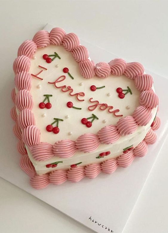 Pink Heart Shape Valentines Day Cake image