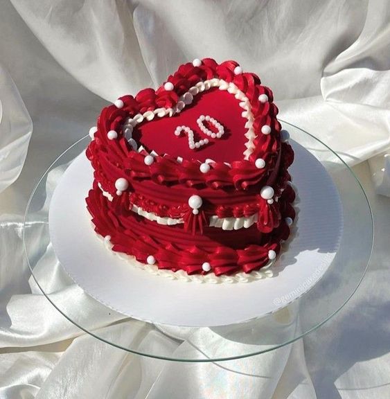 Red Heart Shape Valenties Day Cake image